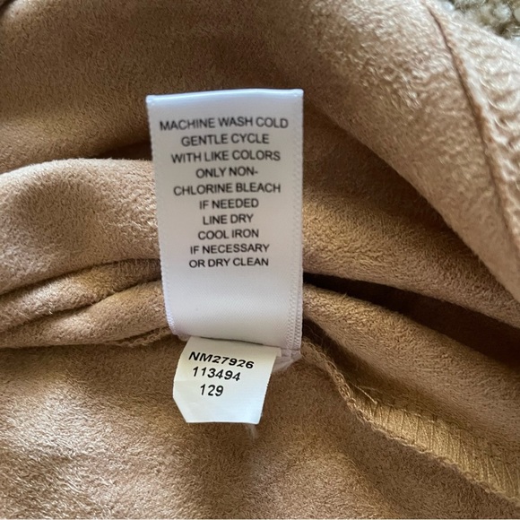 Neiman Marcus Suede Shift Dress Women’s 6 Tan Front Ruffle Knee Length - Picture 13 of 13